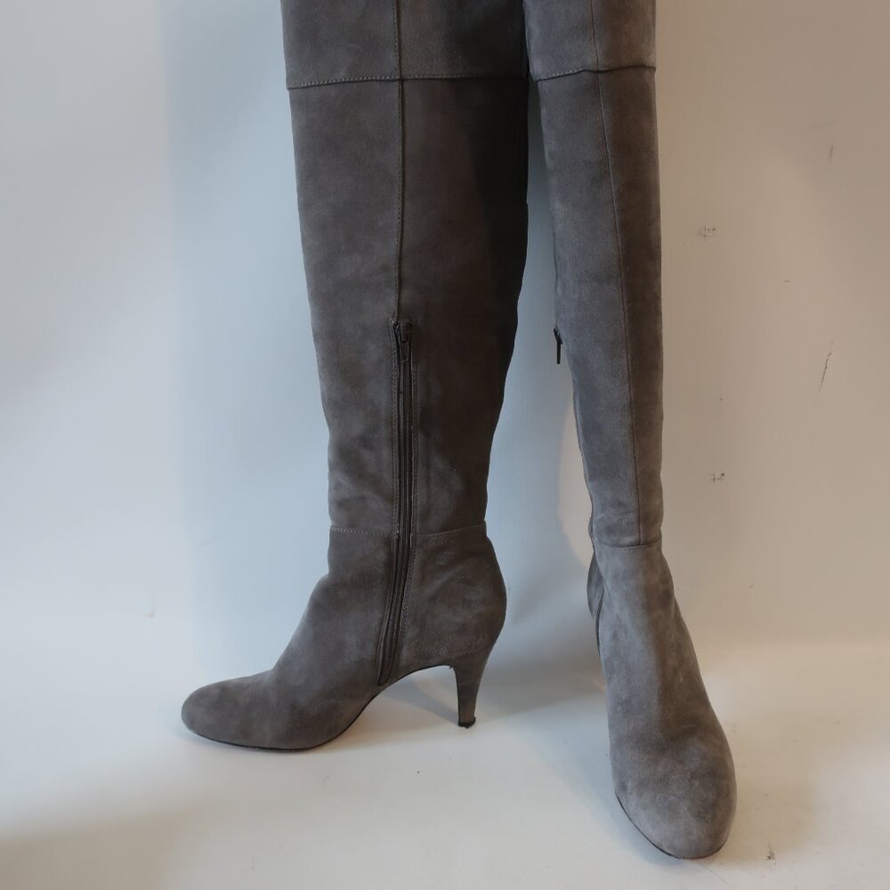 Womens Vince Camuto Gray Suede Over-the Knee Heeled Boots 10